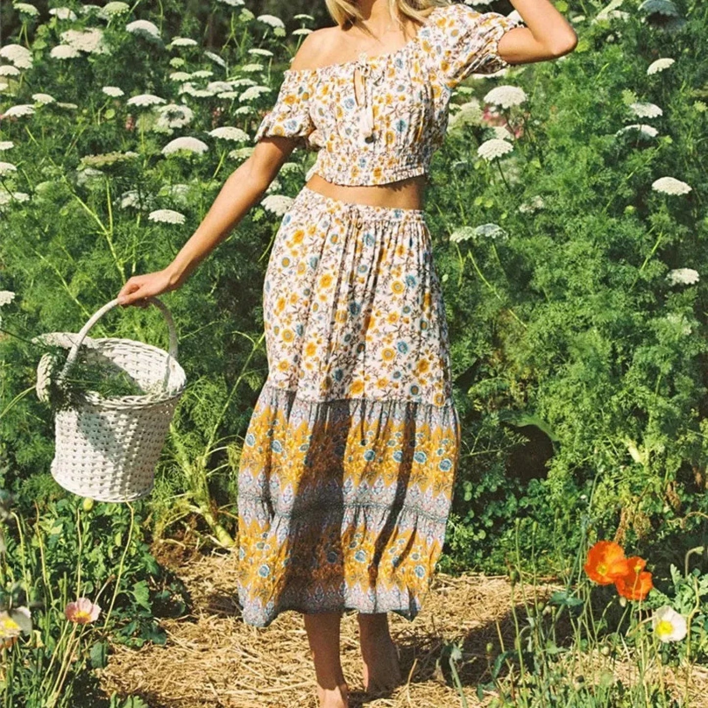 Bianca Floral Print Boho Beach Skirt
