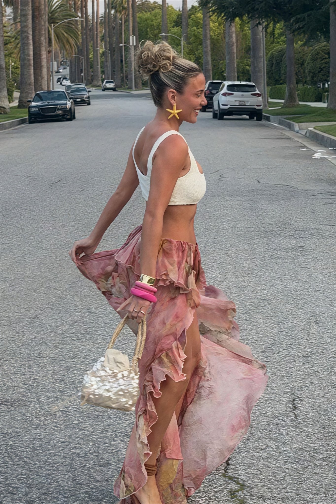 Bianca Asymmetrical Skirt with Flowers and Ruffles