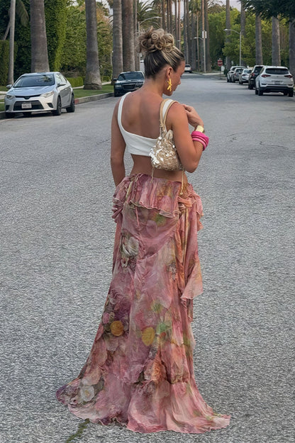 Bianca Asymmetrical Skirt with Flowers and Ruffles