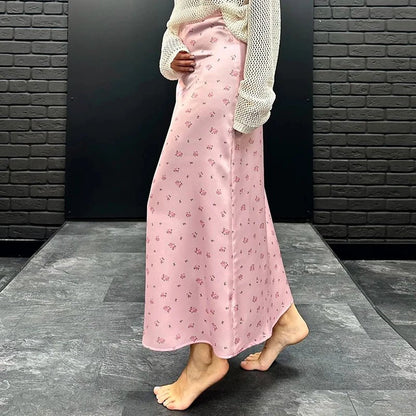Bianca Satin Printed High-Waisted Midi Skirt