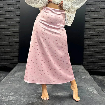 Bianca Satin Printed High-Waisted Midi Skirt