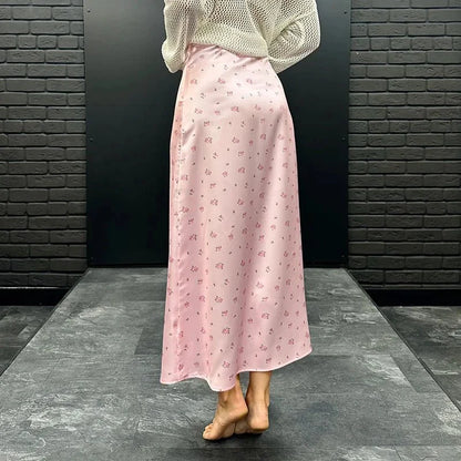 Bianca Satin Printed High-Waisted Midi Skirt