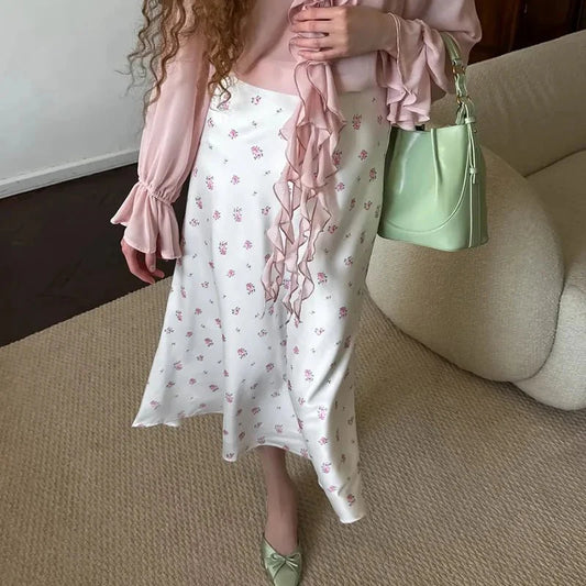 Bianca Satiniert bedruckter Midirock mit hoher Taille