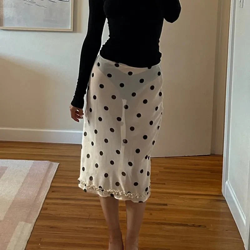 Bianca Polka Dot Mesh Midi Skirt