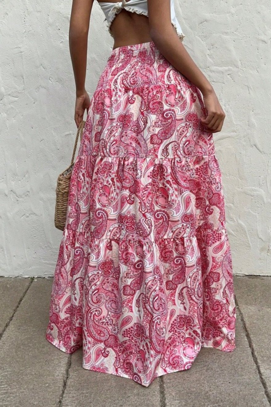 Brynn Maxi Skirt with Elasticated Waistband and Paisley Print