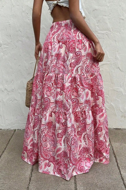 Brynn Maxi Skirt with Elasticated Waistband and Paisley Print