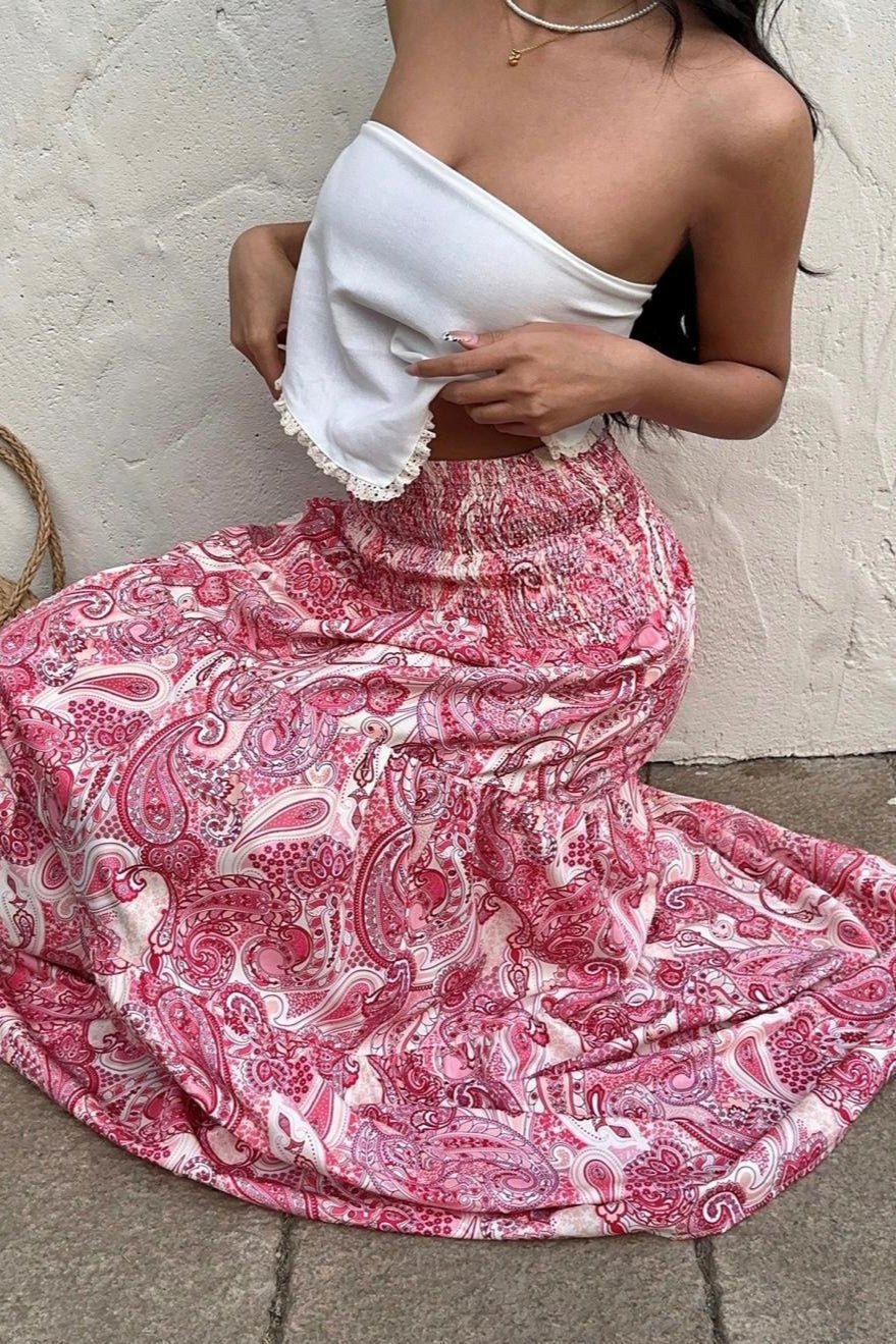 Brynn Maxi Skirt with Elasticated Waistband and Paisley Print