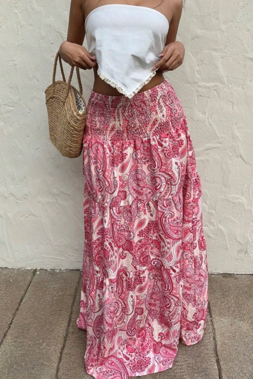 Brynn Maxi Skirt with Elasticated Waistband and Paisley Print
