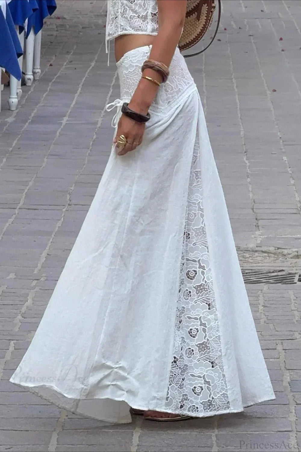 Celeste Boho Lace Patchwork Maxi Skirt