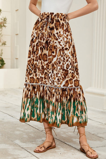 Celeste Boho Tiered Ruffle Floral Maxi Skirt