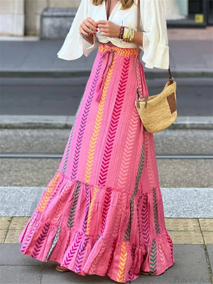 Boho skirt with flowing print and ruffled hem
