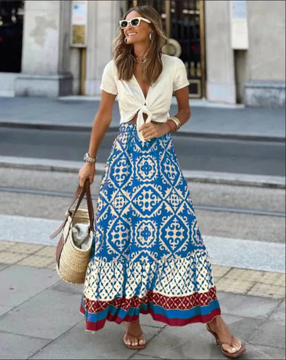 Zara Boho Bedruckter Midi-Swing-Rock