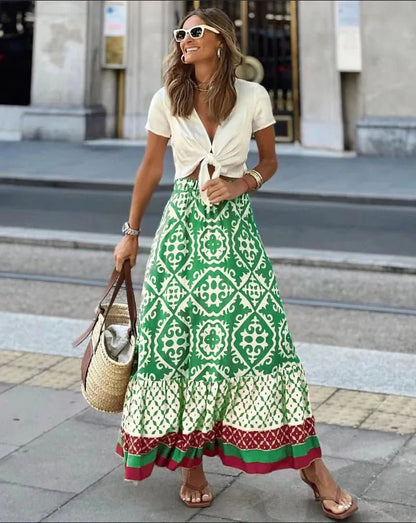 Zara Boho Bedruckter Midi-Swing-Rock