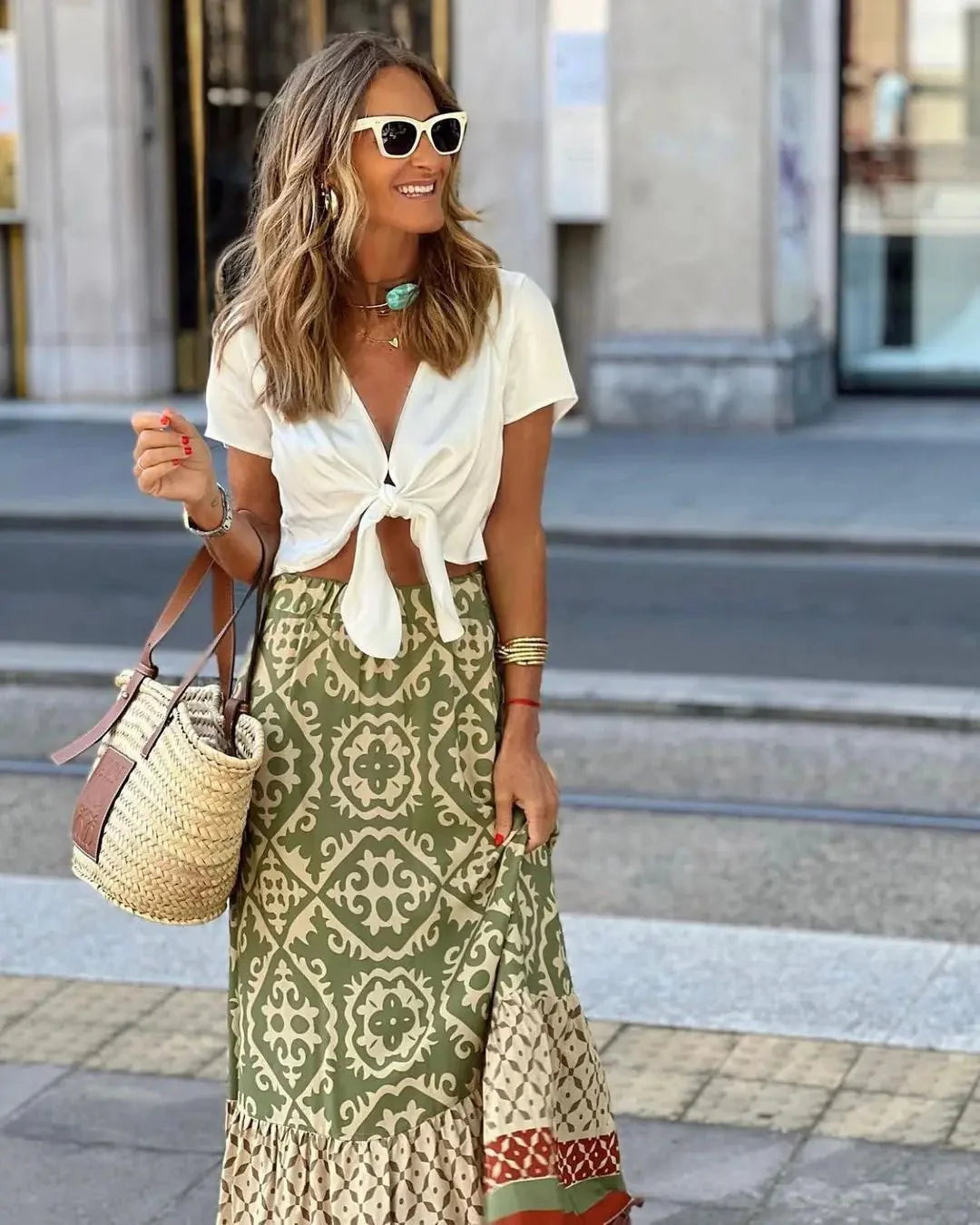 Zara Boho Bedruckter Midi-Swing-Rock