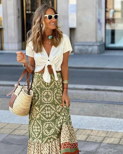 Zara Boho Bedruckter Midi-Swing-Rock