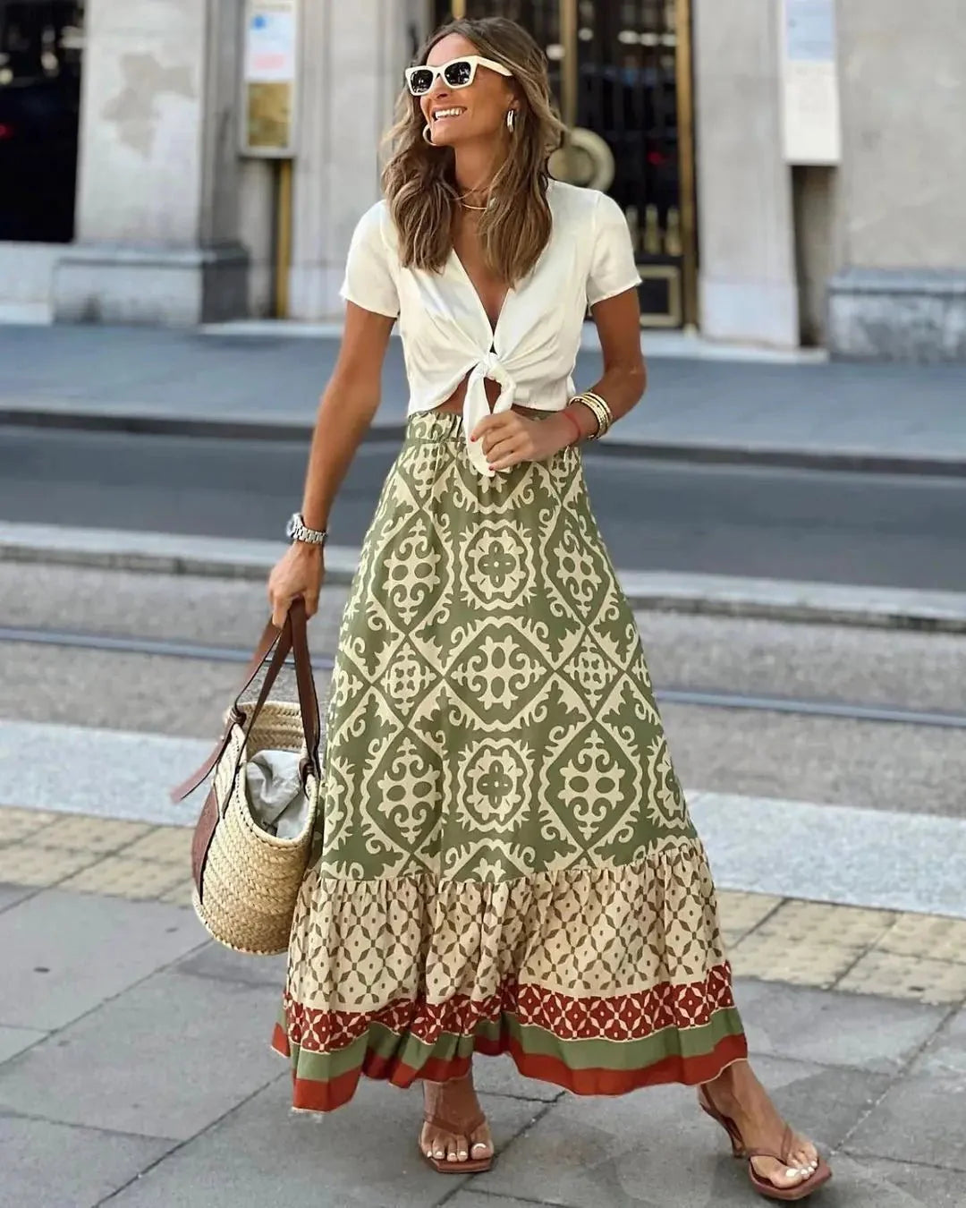 Zara Boho Bedruckter Midi-Swing-Rock
