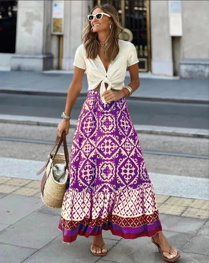 Zara Boho Bedruckter Midi-Swing-Rock