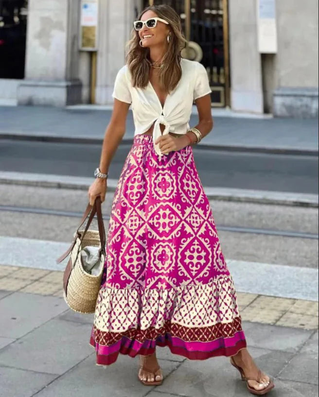 Zara Boho Bedruckter Midi-Swing-Rock