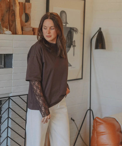 Bella Spitzenbesatz Langarm-Shirt
