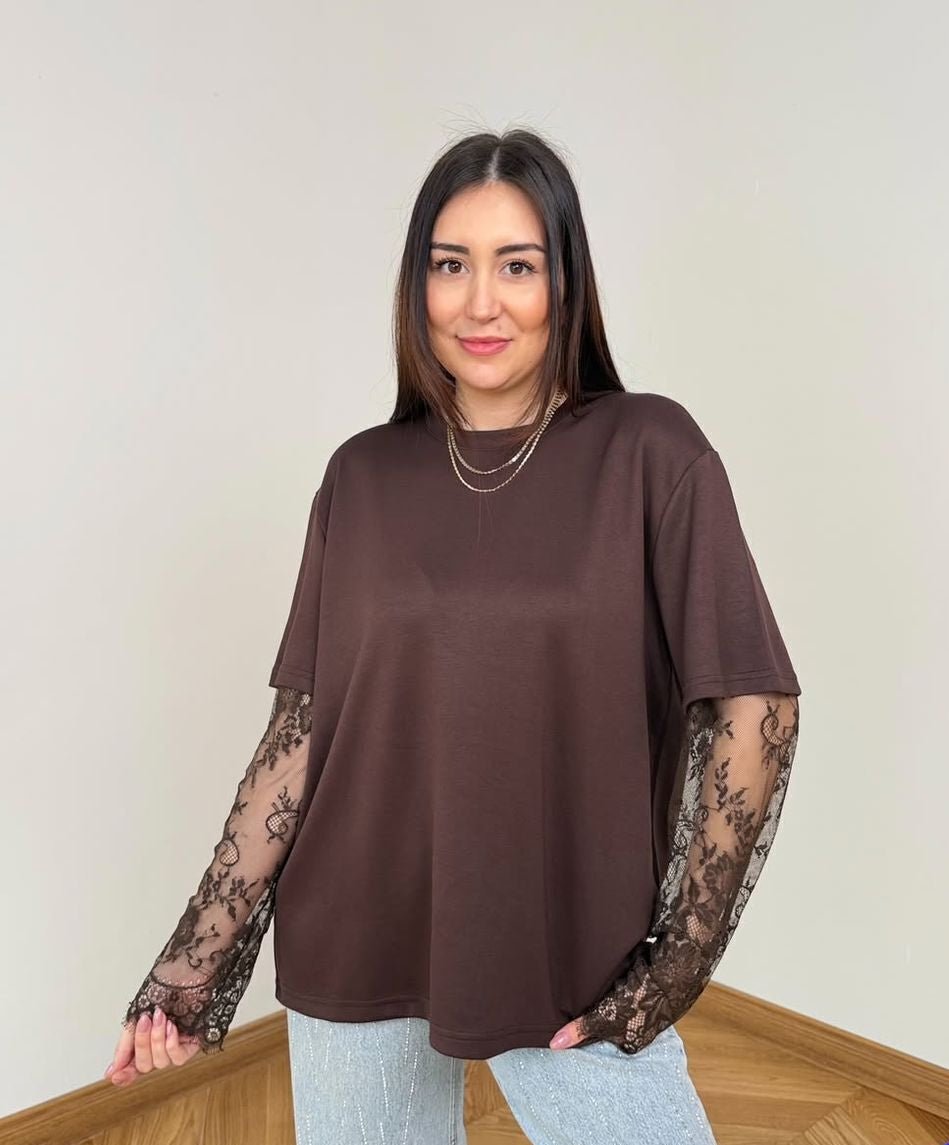Bella Spitzenbesatz Langarm-Shirt