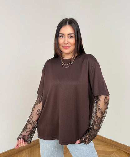 Bella Spitzenbesatz Langarm-Shirt