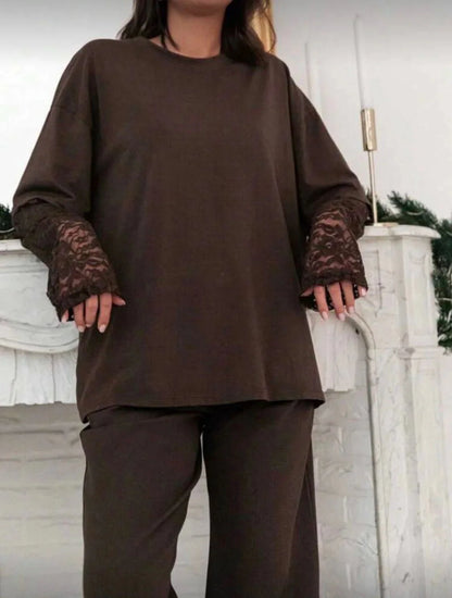 Bella Spitzenbesatz Langarm-Shirt