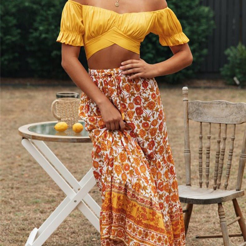Celeste Fließendes Crop-Top mit Puffärmeln