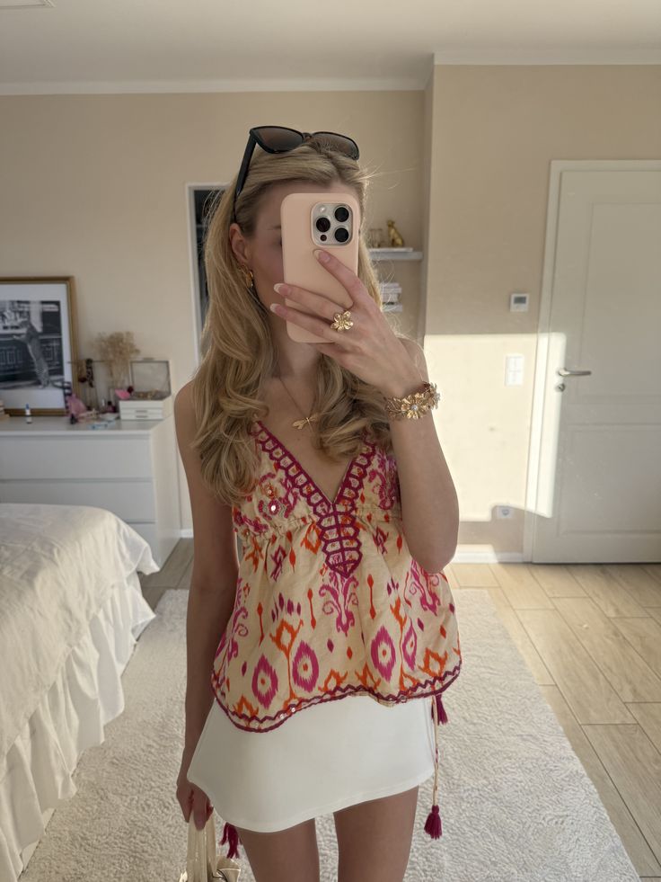 Sofia Embroidered Boho Cami Top with Tassel Trim