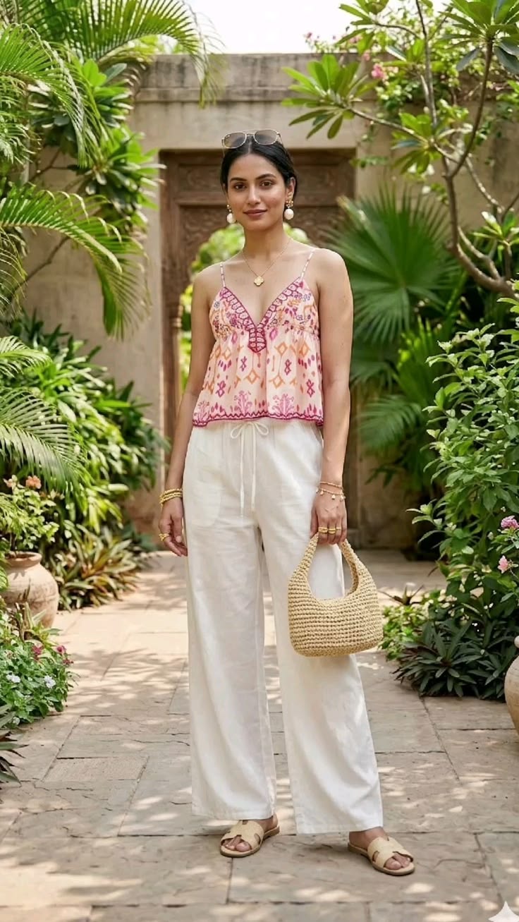 Sofia Embroidered Boho Cami Top with Tassel Trim