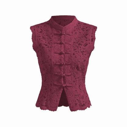Beatrix Transparente Spitzen-Bluse mit Stehkragen