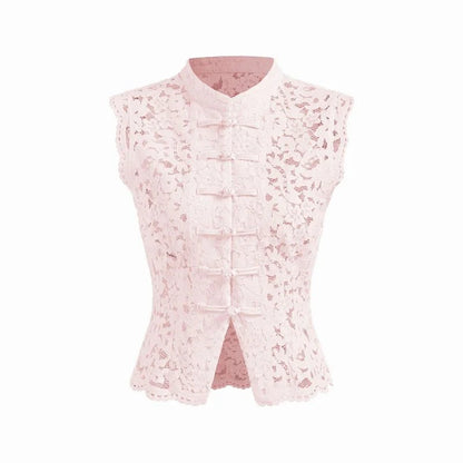 Beatrix Transparente Spitzen-Bluse mit Stehkragen