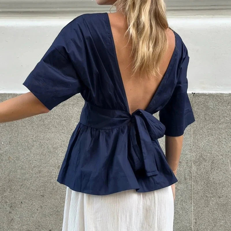 Cecile Rüschenbluse mit offenem Rücken