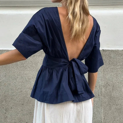 Cecile Rüschenbluse mit offenem Rücken
