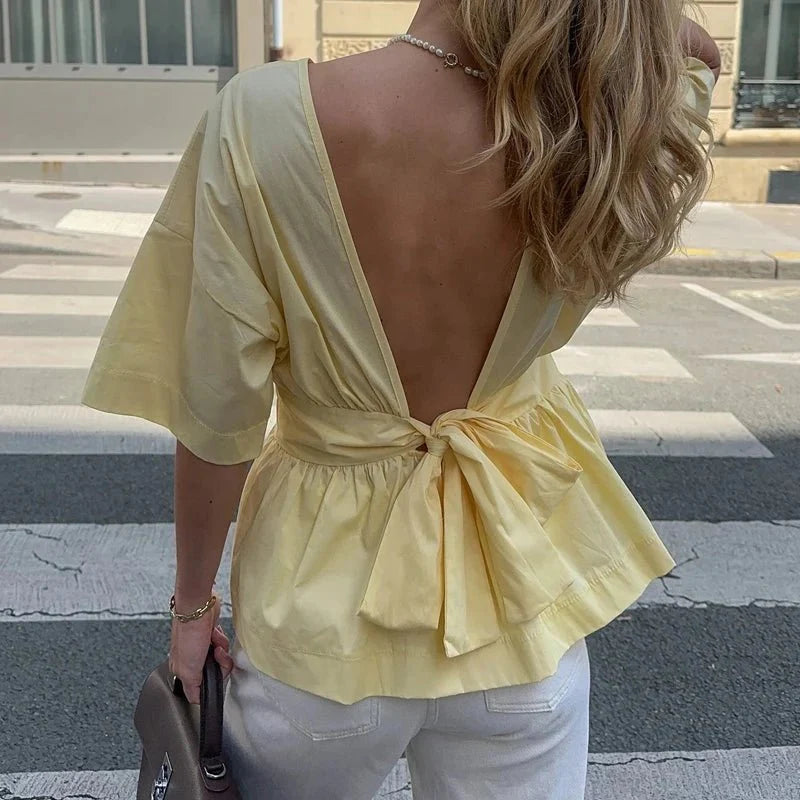 Cecile Rüschenbluse mit offenem Rücken