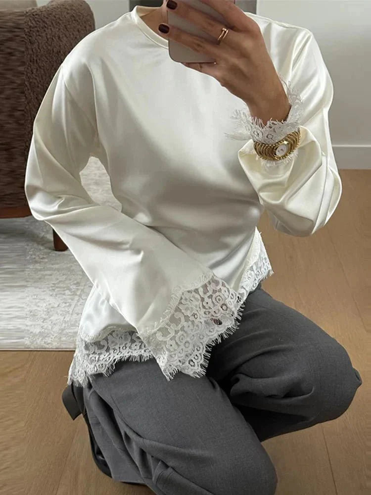 Serena Langarm-Top aus Spitze und Satin