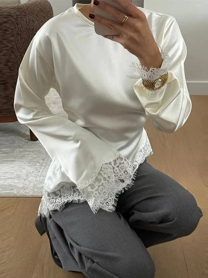 Serena Langarm-Top aus Spitze und Satin