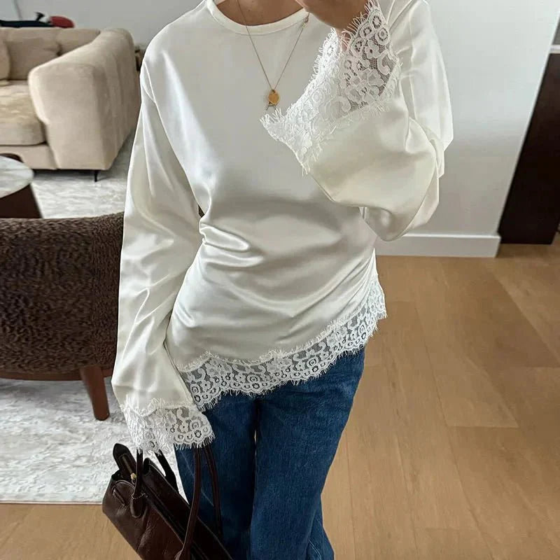Serena Langarm-Top aus Spitze und Satin