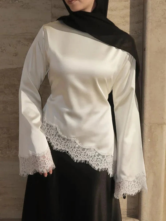 Serena Langarm-Top aus Spitze und Satin