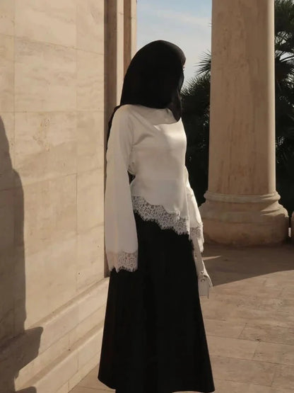 Serena Langarm-Top aus Spitze und Satin