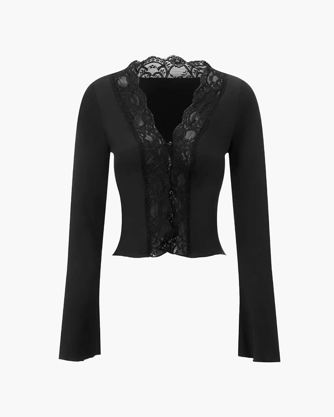 Victoria Langarm-Bluse mit Spitzenbesatz