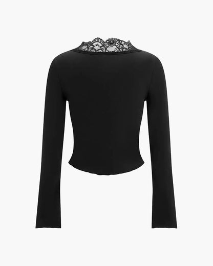 Victoria Langarm-Bluse mit Spitzenbesatz